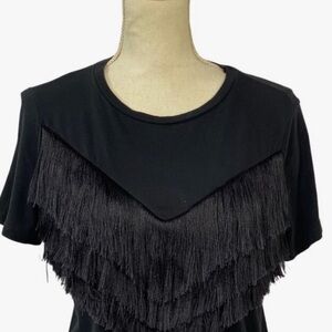 Zara Trafaluc Black Fringe T-Shirt Size M Western Country Wear Cowgirlcore
